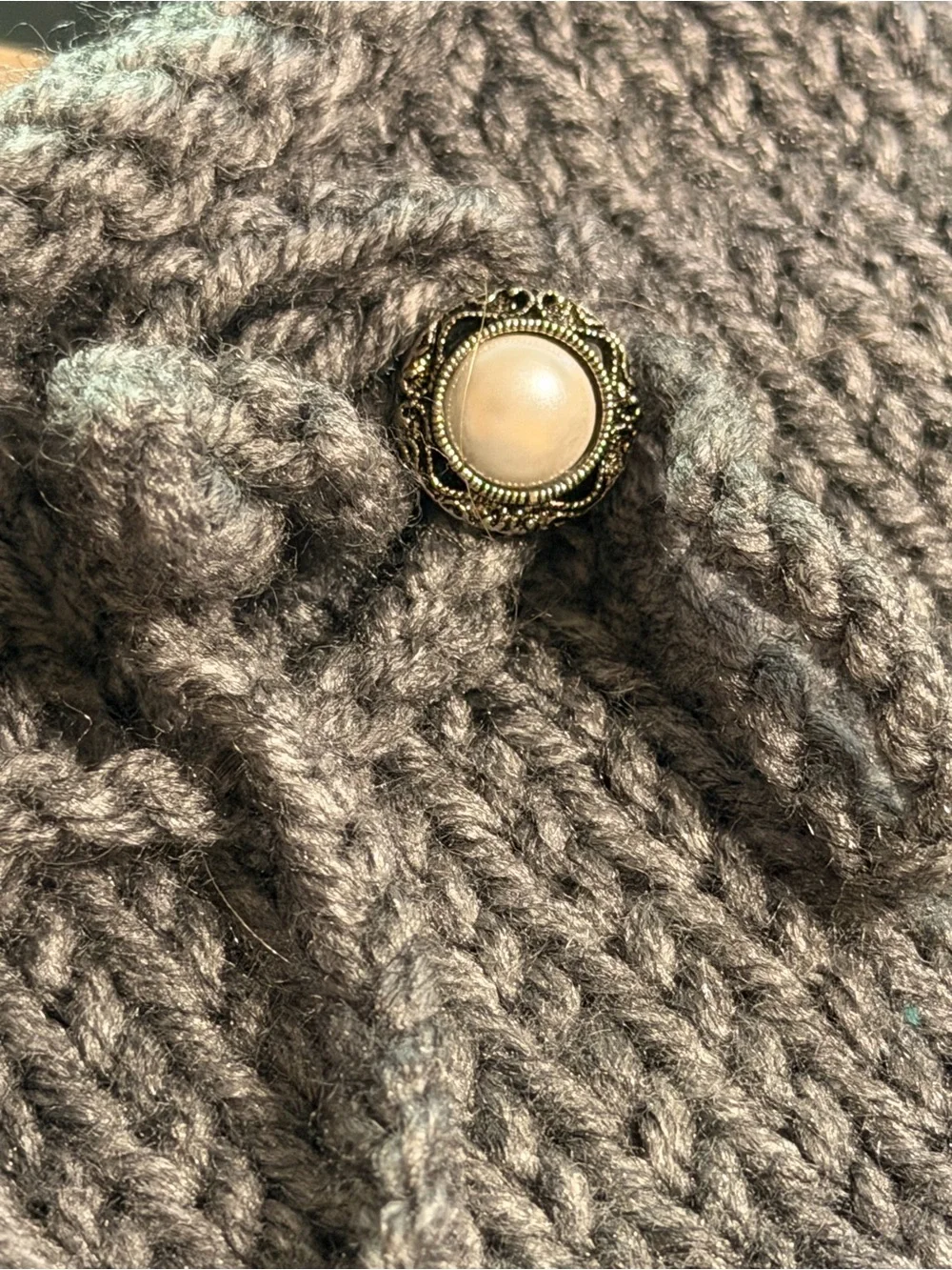 Gray Knit Leg Warmers with Pearl Button Detail